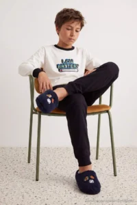 TRENDYOLMİLLA KIDS Ecru 100%Cotton Men Kids Pajama Set - Image 2