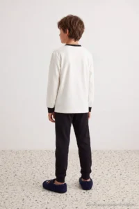 TRENDYOLMİLLA KIDS Ecru 100%Cotton Men Kids Pajama Set - Image 3