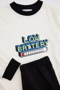 TRENDYOLMİLLA KIDS Ecru 100%Cotton Men Kids Pajama Set - Image 5