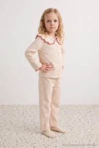 TRENDYOLMİLLA KIDS Ecru 100%Cotton Girls' Baby Collar Muslin Pajama Set - Image 4