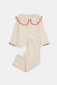 TRENDYOLMİLLA KIDS Ecru 100%Cotton Girls' Baby Collar Muslin Pajama Set - Image 5