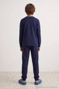TRENDYOLMİLLA KIDS Dark NAVY 100%Cotton NAVY BLUE Men Kids Pajama Set - Image 2