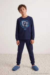 TRENDYOLMİLLA KIDS Dark NAVY 100%Cotton NAVY BLUE Men Kids Pajama Set - Image 4