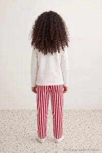 TRENDYOLMİLLA KIDS Red 100%Cotton Girls' Ribbon Printed Pajama Set - Image 2