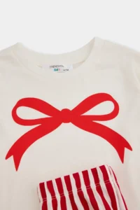 TRENDYOLMİLLA KIDS Red 100%Cotton Girls' Ribbon Printed Pajama Set - Image 6