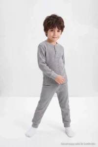 TRENDYOLMİLLA KIDS Gray 100%Cotton Kalite Men Kids Pajama Set - Image 2