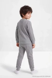TRENDYOLMİLLA KIDS Gray 100%Cotton Kalite Men Kids Pajama Set - Image 3