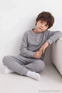 TRENDYOLMİLLA KIDS Gray 100%Cotton Kalite Men Kids Pajama Set - Image 5