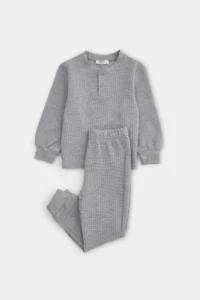 TRENDYOLMİLLA KIDS Gray 100%Cotton Kalite Men Kids Pajama Set - Image 6