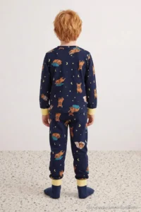 TRENDYOLMİLLA KIDS Black Soft Material Men Kids Pajama Set - Image 3