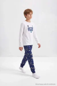 TRENDYOLMİLLA KIDS NAVY BLUE 100%Cotton Men Kids Pajama Set - Image 2