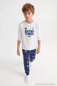 TRENDYOLMİLLA KIDS NAVY BLUE 100%Cotton Men Kids Pajama Set - Image 3
