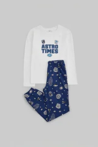 TRENDYOLMİLLA KIDS NAVY BLUE 100%Cotton Men Kids Pajama Set - Image 4