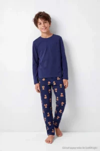 TRENDYOLMİLLA KIDS NAVY BLUE Soft textured Men Kids Pajama Set