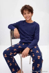 TRENDYOLMİLLA KIDS NAVY BLUE Soft textured Men Kids Pajama Set - Image 2