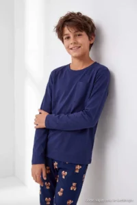TRENDYOLMİLLA KIDS NAVY BLUE Soft textured Men Kids Pajama Set - Image 3