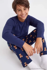 TRENDYOLMİLLA KIDS NAVY BLUE Soft textured Men Kids Pajama Set - Image 4