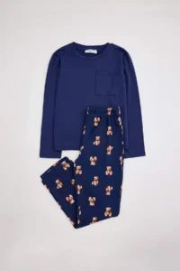 TRENDYOLMİLLA KIDS NAVY BLUE Soft textured Men Kids Pajama Set - Image 6