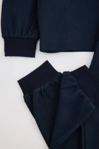 TRENDYOLMİLLA KIDS NAVY BLUE 100%Cotton Kalite Boys' Knitting Pajama Set - Image 4