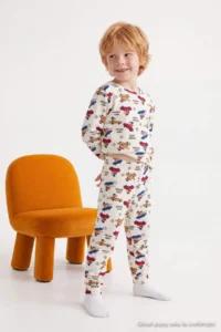 TRENDYOLMİLLA KIDS Ecru Soft textured Boys' Car Printed Pajama Set