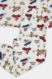 TRENDYOLMİLLA KIDS Ecru Soft textured Boys' Car Printed Pajama Set - Image 7