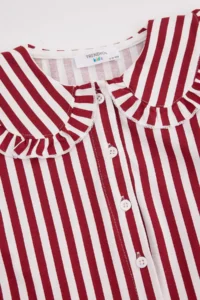 TRENDYOLMİLLA KIDS Burgundy Girls' 100% Cotton Striped Velvet Ribbon Printed Mother-Daughter Pajama Set - Image 3