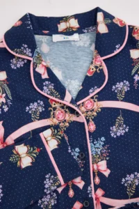TRENDYOLMİLLA KIDS NAVY BLUE Girls' 100% Cotton Patterned Piped Printed Mother-Daughter Pajama Set - Image 3