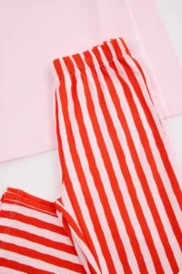 TRENDYOLMİLLA KIDS PINK 100% Cotton Striped Knitting Mother-Daughter Pajama Set TKDAW27 - Image 2