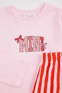 TRENDYOLMİLLA KIDS PINK 100% Cotton Striped Knitting Mother-Daughter Pajama Set TKDAW27 - Image 3