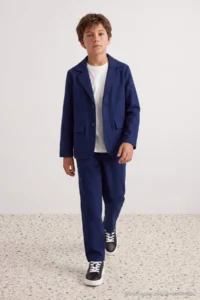 TRENDYOLMİLLA KIDS NAVY BLUE Plain Knitting Bottom - Top Set - Image 2