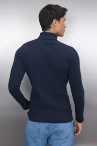 TRENDYOLMİLLA MEN NAVY BLUE slim Fit Cotton Turtleneck Ribbed Knitted Sweater - Image 4