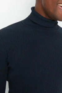 TRENDYOLMİLLA MEN NAVY BLUE slim Fit Cotton Turtleneck Ribbed Knitted Sweater - Image 6