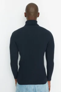 TRENDYOLMİLLA MEN NAVY BLUE slim Fit Cotton Turtleneck Ribbed Knitted Sweater - Image 9