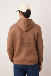TRENDYOLMİLLA MEN Brown Regular /Normal Cut Back Printed Sweatshirt - Image 4
