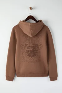 TRENDYOLMİLLA MEN Brown Regular /Normal Cut Back Printed Sweatshirt - Image 5