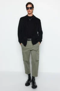 TRENDYOLMİLLA MEN Black slim Fit Woolly Knitting Detailed Zippered with pocket Knitwear Cardigan - Image 3
