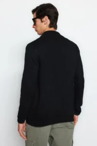 TRENDYOLMİLLA MEN Black slim Fit Woolly Knitting Detailed Zippered with pocket Knitwear Cardigan - Image 4