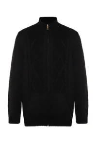 TRENDYOLMİLLA MEN Black slim Fit Woolly Knitting Detailed Zippered with pocket Knitwear Cardigan - Image 6