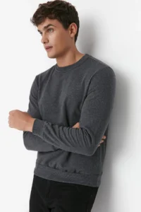 TRENDYOLMİLLA MEN Anthracite Regular/Normal Cut Inside Fleece/Warm Sweatshirt - Image 8