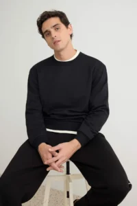 TRENDYOLMİLLA MEN Black Regular/Normal Cut Inside Fleece/Warm Sweatshirt - Image 3
