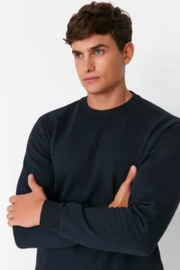 TRENDYOLMİLLA MEN NAVY BLUE Regular/Normal Cut Inside Fleece/Warm Sweatshirt - Image 10