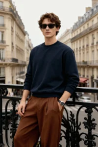 TRENDYOLMİLLA MEN NAVY BLUE Regular/Normal Cut Inside Fleece/Warm Sweatshirt - Image 2