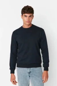 TRENDYOLMİLLA MEN NAVY BLUE Regular/Normal Cut Inside Fleece/Warm Sweatshirt - Image 8