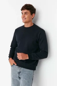 TRENDYOLMİLLA MEN NAVY BLUE Regular/Normal Cut Inside Fleece/Warm Sweatshirt - Image 9
