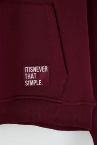 TRENDYOLMİLLA MEN Burgundy Oversized/Wide Cut Hooded Labeled Fleece Cotton Sweatshirt - Image 6