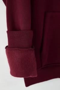 TRENDYOLMİLLA MEN Burgundy Oversized/Wide Cut Hooded Labeled Fleece Cotton Sweatshirt - Image 7