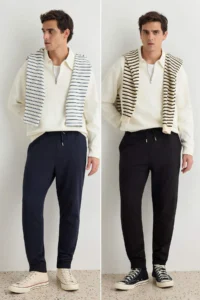 TRENDYOLMİLLA MEN Black-NAVY BLUE Regular/Normal Cut Tyre Hem 2 Sets Paket Sweatpants