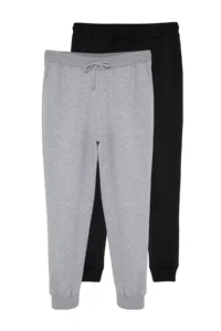 TRENDYOLMİLLA MEN Gray-Black Regular/Normal Cut Leg Elastic Jogger 2 Sets Package Sweatpants - Image 4