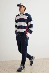 TRENDYOLMİLLA MEN NAVY BLUE Embroidered Regular/Normal Cut Leg Elastic Inside Fleece Sweatpants - Image 3
