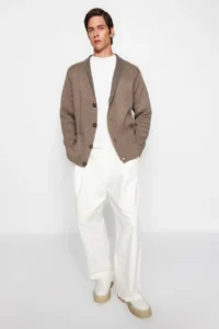 TRENDYOLMİLLA MEN Mink Regular Fit Woolly Collar Knitwear Cardigan - Image 6